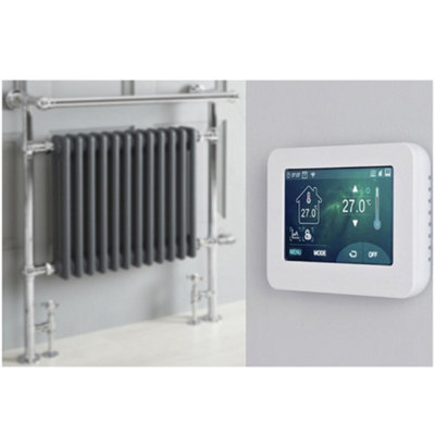 Homestylestore 930 X 790mm Chrome Anthracite Dual Fuel Heated Towel Rail RadiatorValvesTouchscreen Thermostat & Cable Cover from B&Q