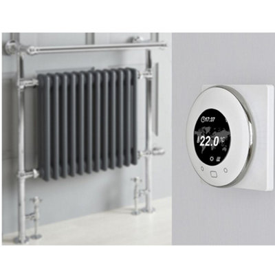Homestylestore 930 X 790mm Chrome And Anthracite Dual Fuel Heated Towel Rail RadiatorValvesWifi Thermostat & Cable Cover from B&Q