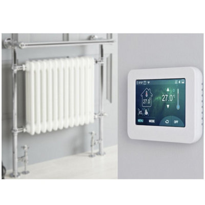 Homestylestore 930 X 790mm Chrome And White Dual Fuel Heated Towel Rail RadiatorValves And Touchscreen Wifi Thermostat from B&Q
