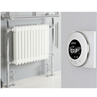 Homestylestore 930 X 790mm Chrome And White Dual Fuel Heated Towel Rail RadiatorValves And Wifi Thermostat from B&Q