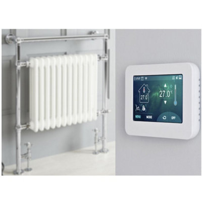 Homestylestore 930 X 790mm Chrome And White Dual Fuel Heated Towel Rail Radiator With Valves And Touchscreen Wifi Thermostat from B&Q