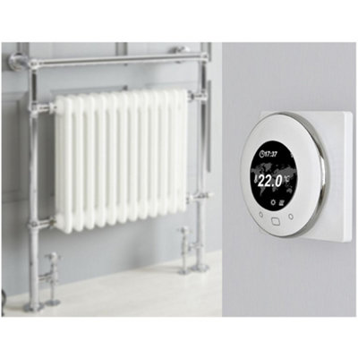 Homestylestore 930 X 790mm Chrome And White Dual Fuel Heated Towel Rail Radiator With Valves And Wifi Thermostat from B&Q