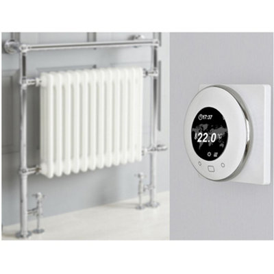 Homestylestore 930 X 790mm Chrome And White Dual Fuel Heated Towel Rail Radiator With ValvesWifi Thermostat & Cable Cover from B&Q