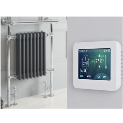 Homestylestore 930 X 620mm Chrome And Anthracite Dual Fuel Heated Towel Rail RadiatorValves And Touchscreen Wifi Thermostat from B&Q