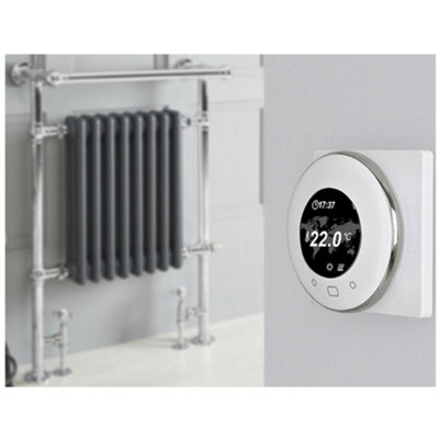 Homestylestore 930 X 620mm Chrome And Anthracite Dual Fuel Heated Towel Rail RadiatorValves And Wifi Thermostat from B&Q