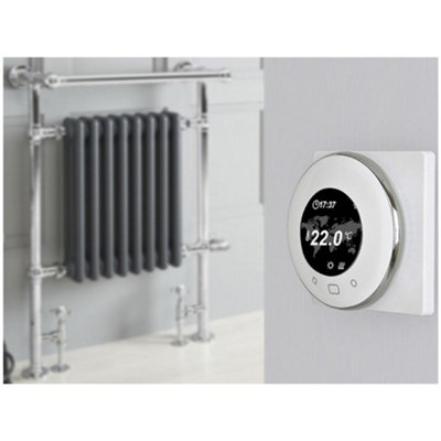 Homestylestore 930 X 620mm Chrome And Anthracite Dual Fuel Heated Towel Rail RadiatorValvesWifi Thermostat & Cable Cover from B&Q