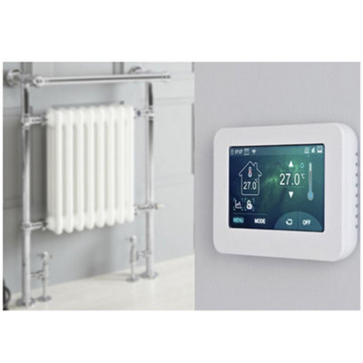 Homestylestore 930 X 620mm Chrome And White Dual Fuel Heated Towel Rail RadiatorValves And Touchscreen Wifi Thermostat from B&Q