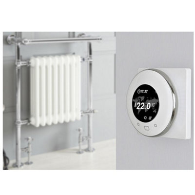 Homestylestore 930 X 620mm Chrome And White Dual Fuel Heated Towel Rail RadiatorValves And Wifi Thermostat from B&Q