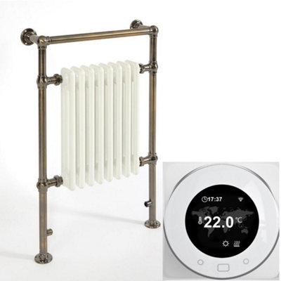 Homestylestore 930 X 620mm Dark Gold And White Dual Fuel Heated Towel Rail Radiator With Valves And Wifi Thermostat from B&Q