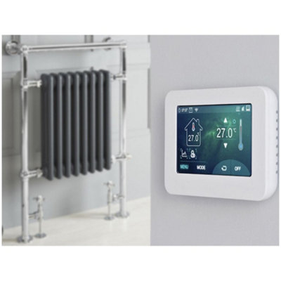 Homestylestore 930 X 620mm Chrome Anthracite Dual Fuel Heated Towel Rail RadiatorValves And Touchscreen Wifi Thermostat from B&Q