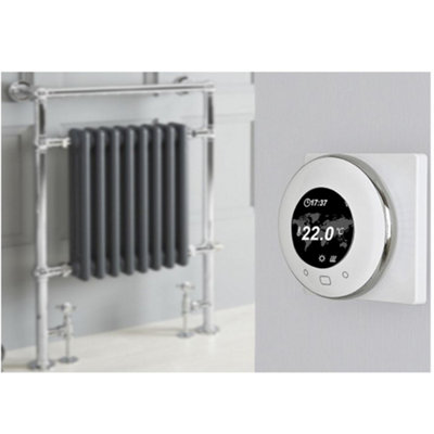 Homestylestore 930 X 620mm Chrome And Anthracite Dual Fuel Heated Towel Rail Radiator With Valves And Wifi Thermostat from B&Q