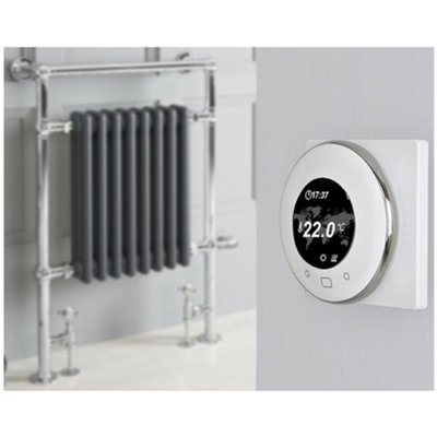 Homestylestore 930 X 620mm Chrome And Anthracite Dual Fuel Heated Towel Rail Radiator With ValvesWifi Thermostat & Cable Cover from B&Q