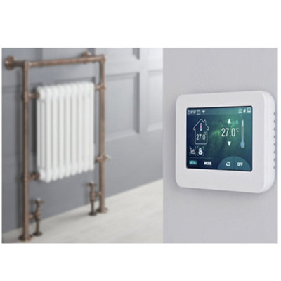 Homestylestore 930 X 620mm Brushed Bronze And White Dual Fuel Heated Towel Rail RadiatorValves And Touchscreen Wifi Thermostat from B&Q