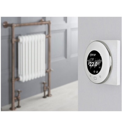 Homestylestore 930 X 620mm Brushed Bronze And White Dual Fuel Heated Towel Rail Radiator With Valves And Wifi Thermostat from B&Q
