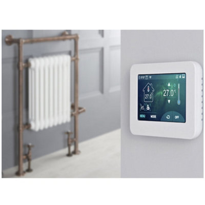 Homestylestore 930 X 620mm Bronze White Dual Fuel Heated Towel Rail RadiatorValvesTouchscreen Thermostat & Cable Cover from B&Q