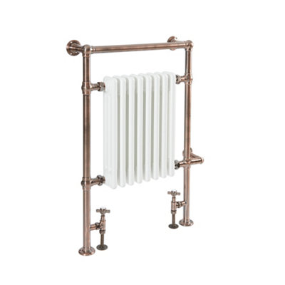 Homestylestore 930 X 620mm Brushed Bronze And White Dual Fuel Heated Towel Rail RadiatorValvesWifi Thermostat & Cable Cover from B&Q