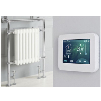 Homestylestore 930 X 620mm Chrome And White Dual Fuel Heated Towel Rail Radiator With Valves And Touchscreen Wifi Thermostat from B&Q