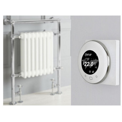 Homestylestore 930 X 620mm Chrome And White Dual Fuel Heated Towel Rail Radiator With Valves And Wifi Thermostat from B&Q