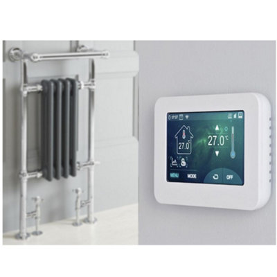 Homestylestore 930 X 450mm Chrome And Anthracite Dual Fuel Heated Towel Rail RadiatorValves And Touchscreen Wifi Thermostat from B&Q