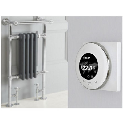 Homestylestore 930 X 450mm Chrome And Anthracite Dual Fuel Heated Towel Rail RadiatorValves And Wifi Thermostat from B&Q