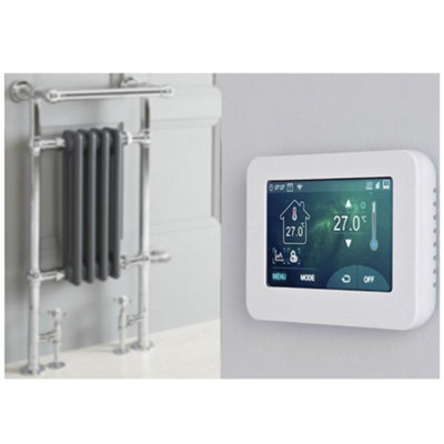Homestylestore 930 X 450mm Chrome Anthracite Dual Fuel Heated Towel Rail RadiatorValvesTouchscreen Thermostat & Cable Cover from B&Q
