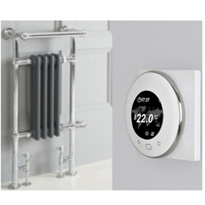 Homestylestore 930 X 450mm Chrome And Anthracite Dual Fuel Heated Towel Rail RadiatorValvesWifi Thermostat & Cable Cover from B&Q