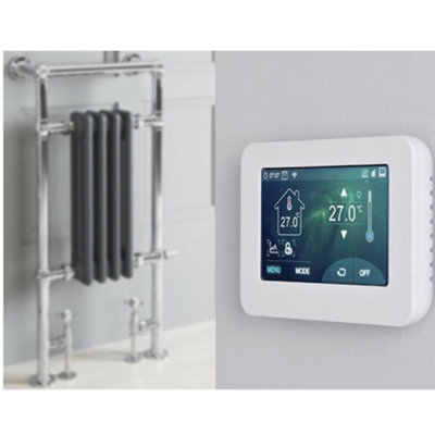 Homestylestore 930 X 450mm Chrome Anthracite Dual Fuel Heated Towel Rail RadiatorValves And Touchscreen Wifi Thermostat from B&Q
