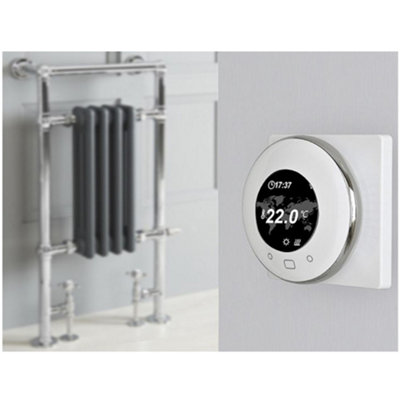 Homestylestore 930 X 450mm Chrome And Anthracite Dual Fuel Heated Towel Rail Radiator With Valves And Wifi Thermostat from B&Q