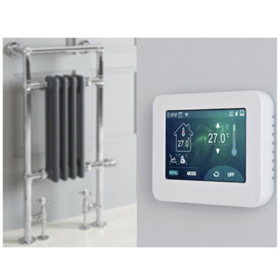 Homestylestore 930 X 450mm Chrome Anthracite Dual Fuel Heated Towel Rail RadiatorValvesTouchscreen Thermostat Cable Cover from B&Q