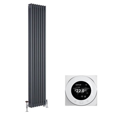 Homestylestore Anthracite 1800 X 380mm Cast Iron Style Vertical 3 Column Dual Fuel Radiator Wifi from B&Q