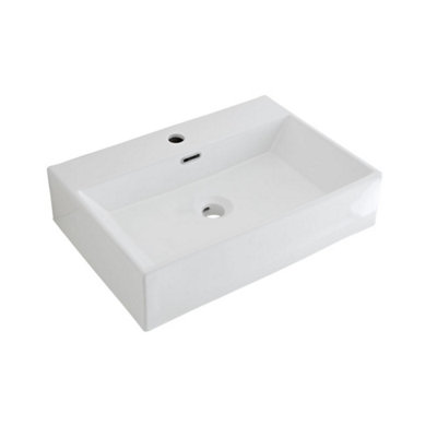Homestylestore White Ceramic Rectangular Countertop Wall Mounted Bathroom Basin Sink 605 X 430mm from B&Q