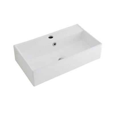Homestylestore 550 X 310mm White Ceramic Countertop Wall Hung Bathroom Basin Sink And Pebble Overflow Ring from B&Q