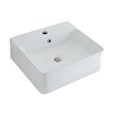 Homestylestore 460 X 420mm White Ceramic Countertop Wall Hung Bathroom Basin Sink And Pebble Overflow Ring from B&Q