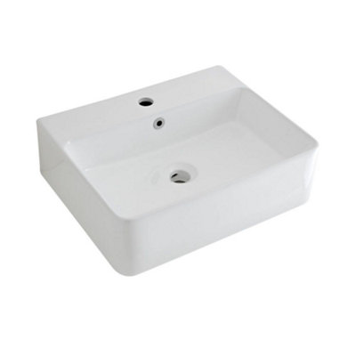 Homestylestore 520 X 420mm White Ceramic Countertop Wall Hung Bathroom Basin Sink And Chalk Overflow Ring from B&Q
