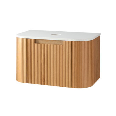 B&Q -  800mm Oak Wall Hung Fluted Bathroom Vanity Unit