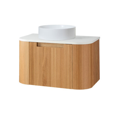 B&Q -  800mm Oak Wall Hung Fluted Bathroom Vanity Unit And Round Basin