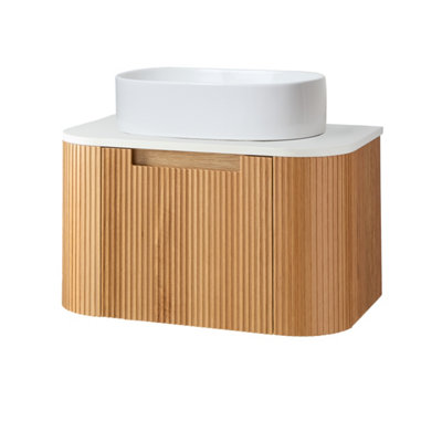 B&Q -  800mm Oak Wall Hung Fluted Bathroom Vanity Unit And Oval Basin
