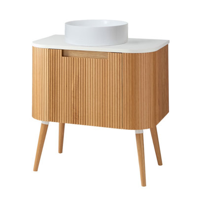 B&Q -  800mm Oak Floorstanding Fluted Bathroom Vanity Unit And Round Basin