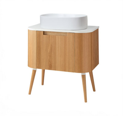 B&Q -  800mm Oak Floorstanding Fluted Bathroom Vanity Unit And Oval Basin