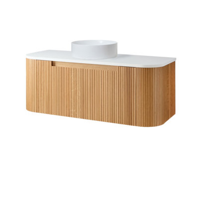 B&Q -  1200mm Oak Wall Hung Fluted Bathroom Vanity Unit And Round Basin