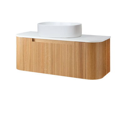 B&Q -  1200mm Oak Wall Hung Fluted Bathroom Vanity Unit And Oval Basin