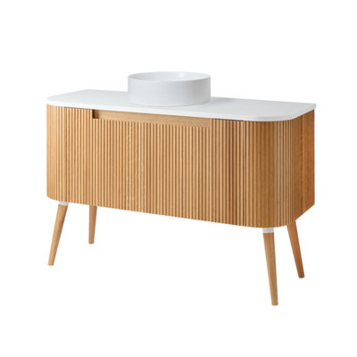 B&Q -  1200mm Oak Floorstanding Fluted Bathroom Vanity Unit And Round Basin