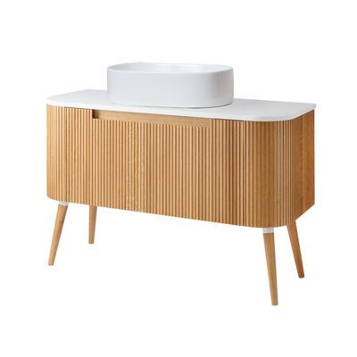 B&Q -  1200mm Oak Floorstanding Fluted Bathroom Vanity Unit And Oval Basin