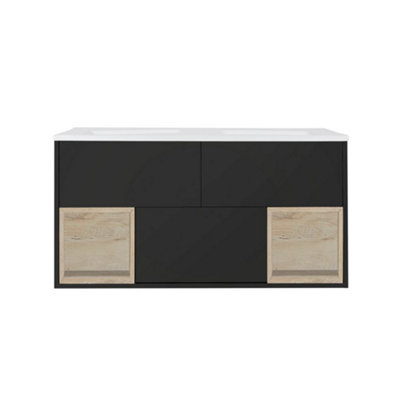 Homestylestore Black Grey 1210mm Wall Hung Bathroom Vanity Unit Open Shelf Double Basin from B&Q