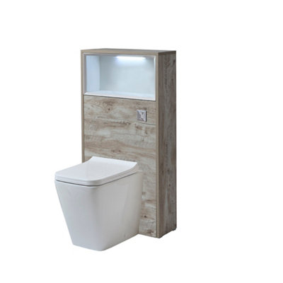 B&Q -  600mm Light Oak Floorstanding Wc Unit Led Lit Shelf Toilet And Chrome Flush Button