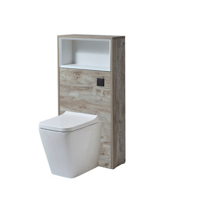 B&Q -  600mm Light Oak Floorstanding Wc Unit Shelf Back To Wall Toilet And Black Flush Button