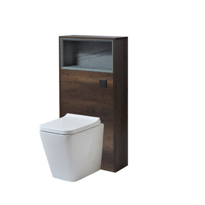 B&Q -  600mm Dark Oak Floorstanding Wc Unit Shelf Back To Wall Toilet And Black Flush Button