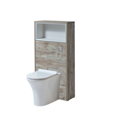 B&Q -  600mm Light Oak Wc Unit Shelf Back To Wall Toilet Pan With Chrome Flush Button