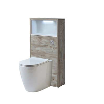 B&Q -  600mm Light Oak Wc Unit Led Lit Shelf Toilet Pan With Chrome Flush Button