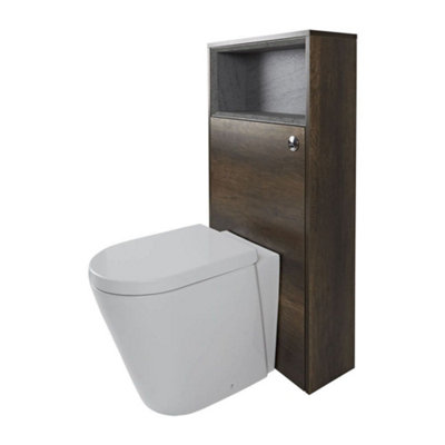 B&Q -  600mm Dark Oak Floorstanding Open Shelf Bathroom Toilet Wc Unit Back To Wall Pan